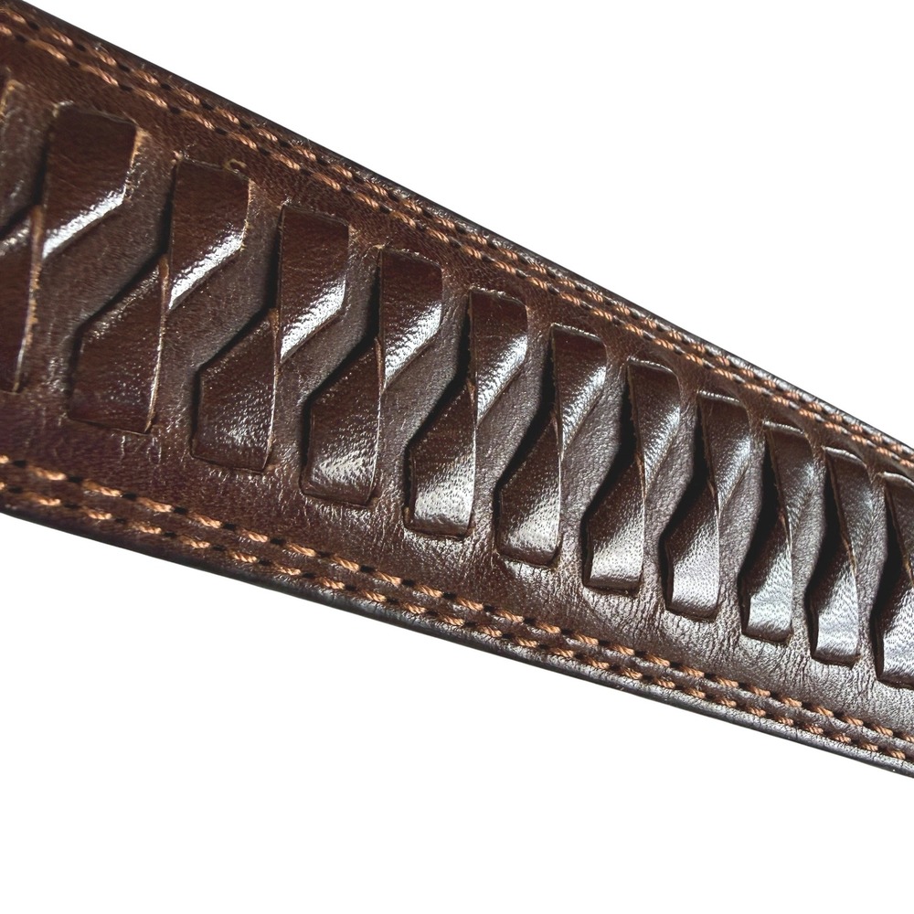 Cole Haan Leather Belt Mens 38 Brown Textured Silver Buckle Old Money Preppy - Picture 3 of 16